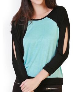 Y2K Cold Shoulder Blue Black Top