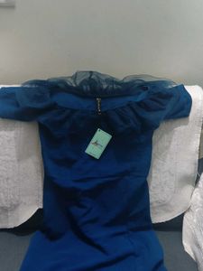 Elegant Blue Off-Shoulder Dress