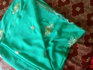 Mint Green &amp; Gold Embroidered Saree