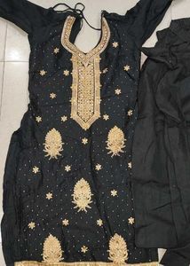 Black &amp; Gold Embroidered Trouser Suit