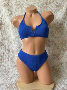 Blue Ribbed Bikini Set