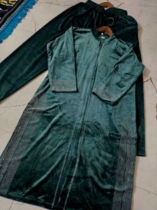 Green Velvet Kurta Set