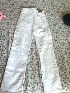 White Wide Leg Cargo Pants