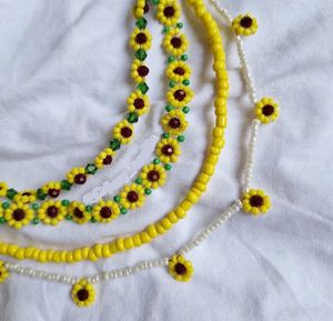 Sunflower Beaded Necklace and Bracelet Combo