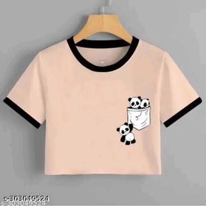 Cute Pocket panda peach colour crop top for women