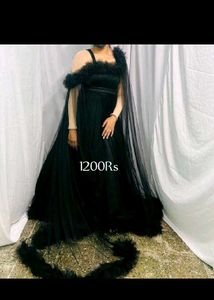 Elegant Black Tulle Gown with Cape