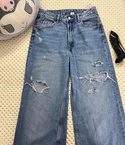 H&amp;M Ripped Wide Leg Denim Jeans