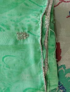 Sea Green Embellished Saree With Cut Work