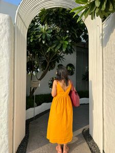 Yellow V-Neck Midi Dress