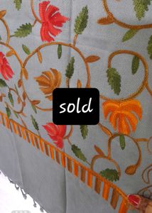 Kashmiri Embroidery Grey Shawl Woollen