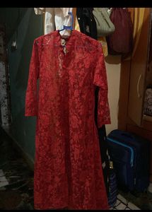 Red Floral Lace Button-Up Top