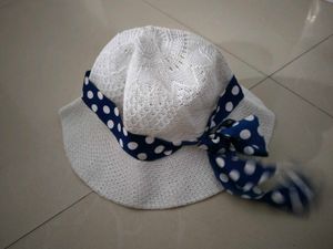 White Hat For Girls Polka Dot Sun