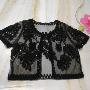 Black Sequin Floral Bolero