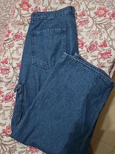 Wide Leg Denim Cargo Pants