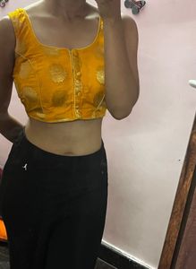 Yellow Hand Stitched Sleeveless Blouse