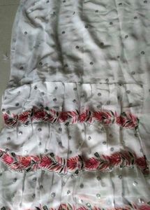 Stylish White Georgette Ruffle Saree Brand New