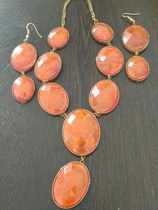 Orange Stone Necklace & Earring Set