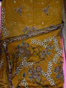 Embroidered Mustard Saree