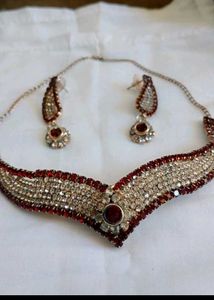 Red & Rhinestone Necklace and Earring Set