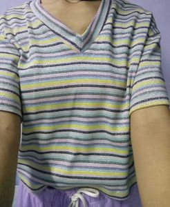 Striped Tee &amp; Lavender Joggers Set