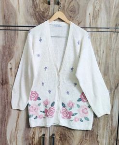 Offwhite Embroidery Work Cardigan Size-42