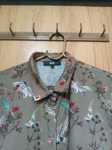 Floral Bird Print Shirt Dress
