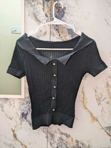 Black Ribbed Knit Top