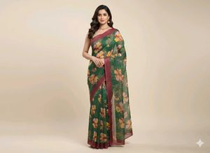Floral Green Saree , No Blause