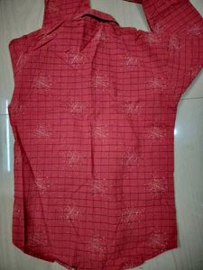 Red Patterned Button-Up Shirt