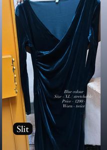 Elegant Blue Velvet Party Dress