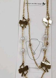 Gold Tone Pearl Layered Necklace Anti Tarnish