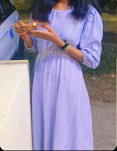 Lavender Cotton A-Line Dress | Elegant Casual Wear