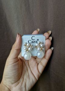 Cara Double Pearl Drop Earrings with Crystal