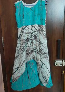 Teal & White Asymmetrical Dress