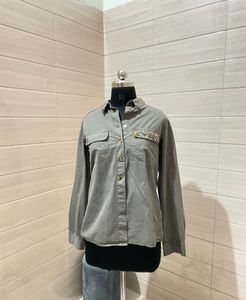 Oversized Embroidered Olive Shirt