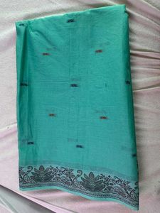 Sea Green Cotton Saree with Contrast Border