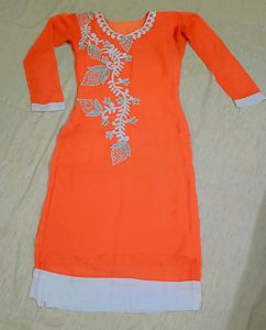 Embroidery Orange Kurti