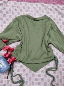 Cute Green Long Sleeve Top With Side Strings