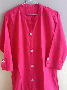 Mandarin-Collar Red Front Slit Kurta