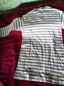 Full Sleeves T-Shirt - White&amp;Grey Striped