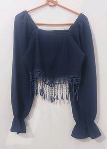 Pretty Tasseled Blue Crop Top