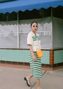 Crochet Knit Green Striped Skirt