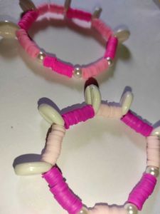 Pink &amp; White Beaded Bracelets (Set of 2)