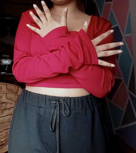 Red Long Sleeve Crop Top