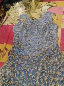 Grey Gown With Golden Work