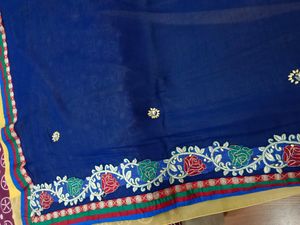 Embroidered Blue &amp; Yellow Sari