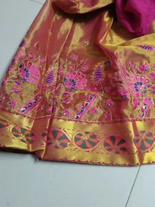 Pink &amp; Gold pattu pavadai set..