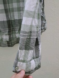 Plaid Grey And Green Striped Shirt StyleTop