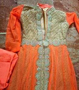 Orange & Gold Embellished Anarkali
