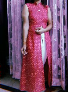 Pink Polka Dot Sleeveless Kurti